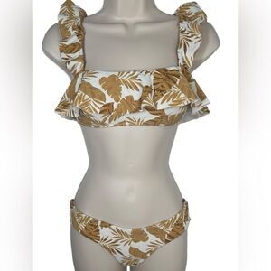 Eberjay Jane Textured Gold Tropical Print Bikini Swimsuit Set